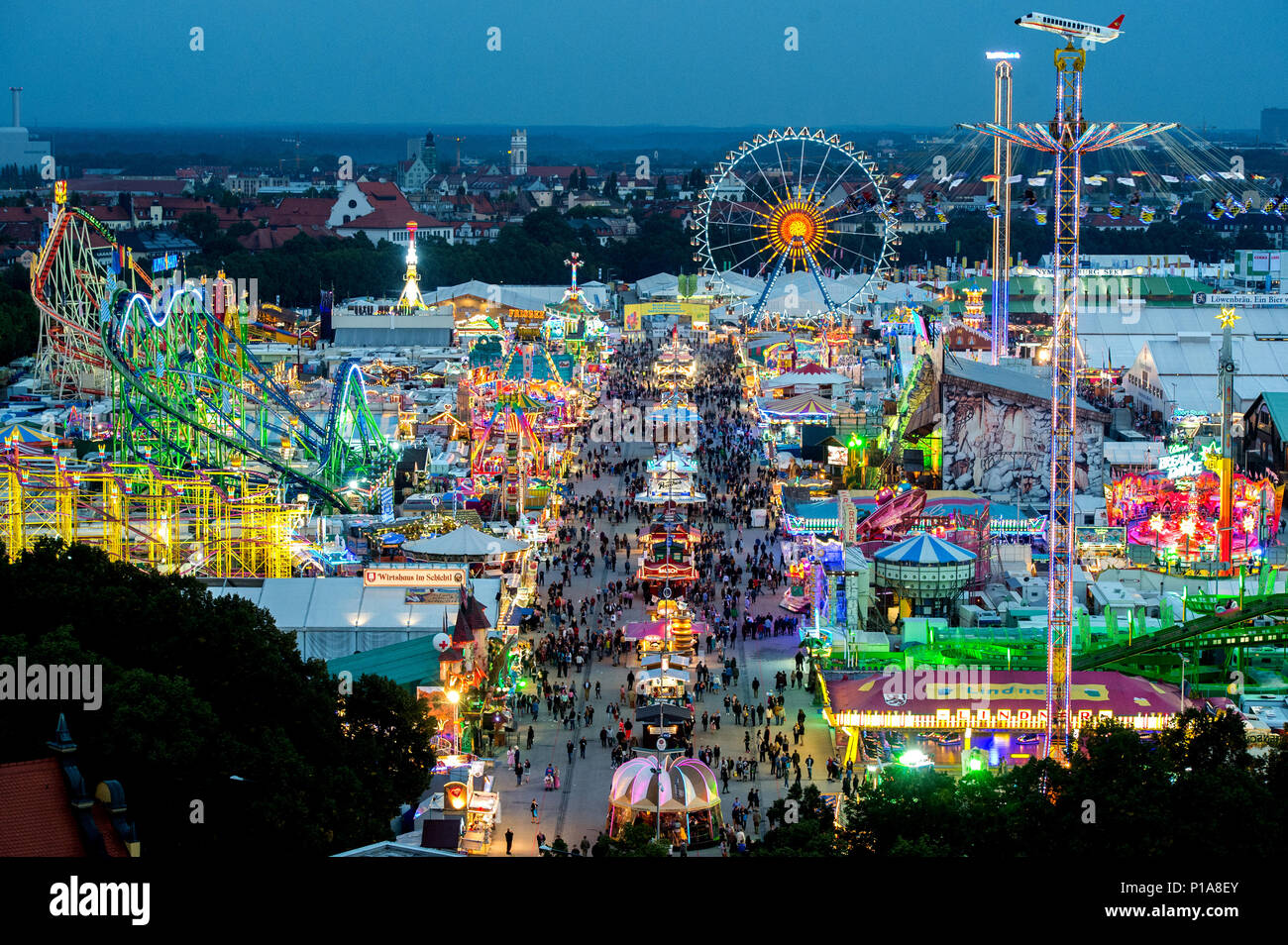 Munich, Allemagne, vue sur la Theresienwiese Oktoberfest sur Banque D'Images