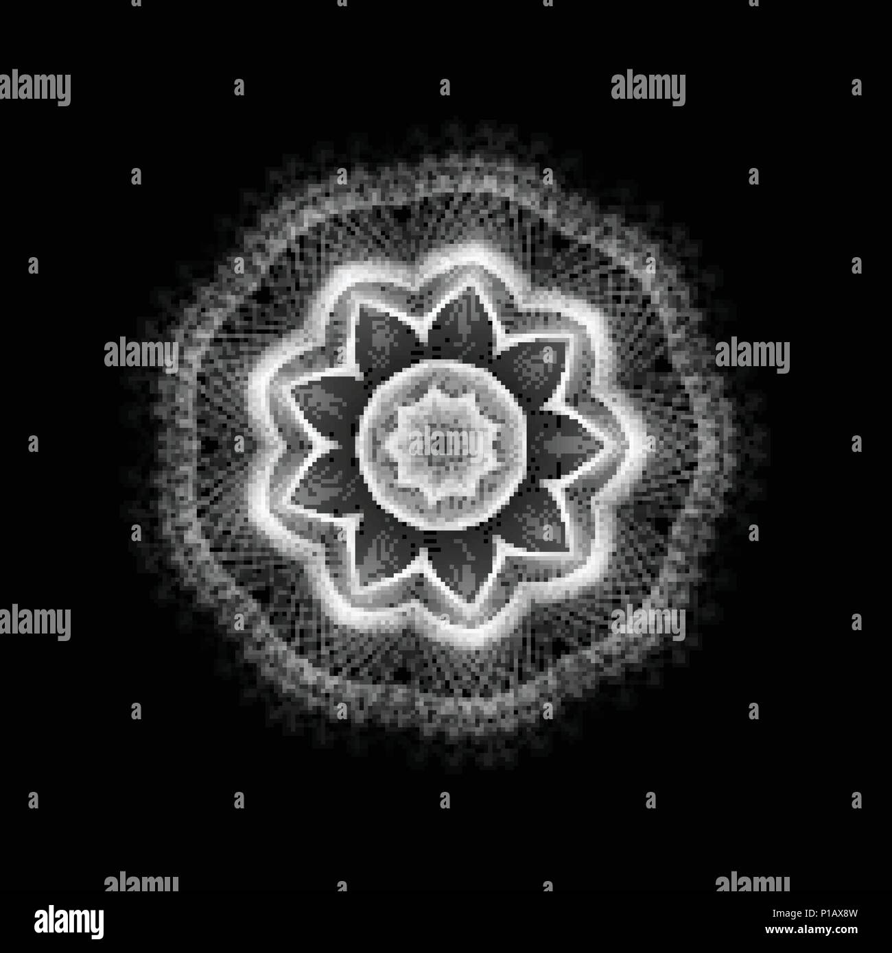 Mandala, vecteur oriental ornement. Abstract flower linéaire. Ethnique indien, appelée ronde motif. Vector illustration géométrique circulaire sur fond noir. Illustration de Vecteur