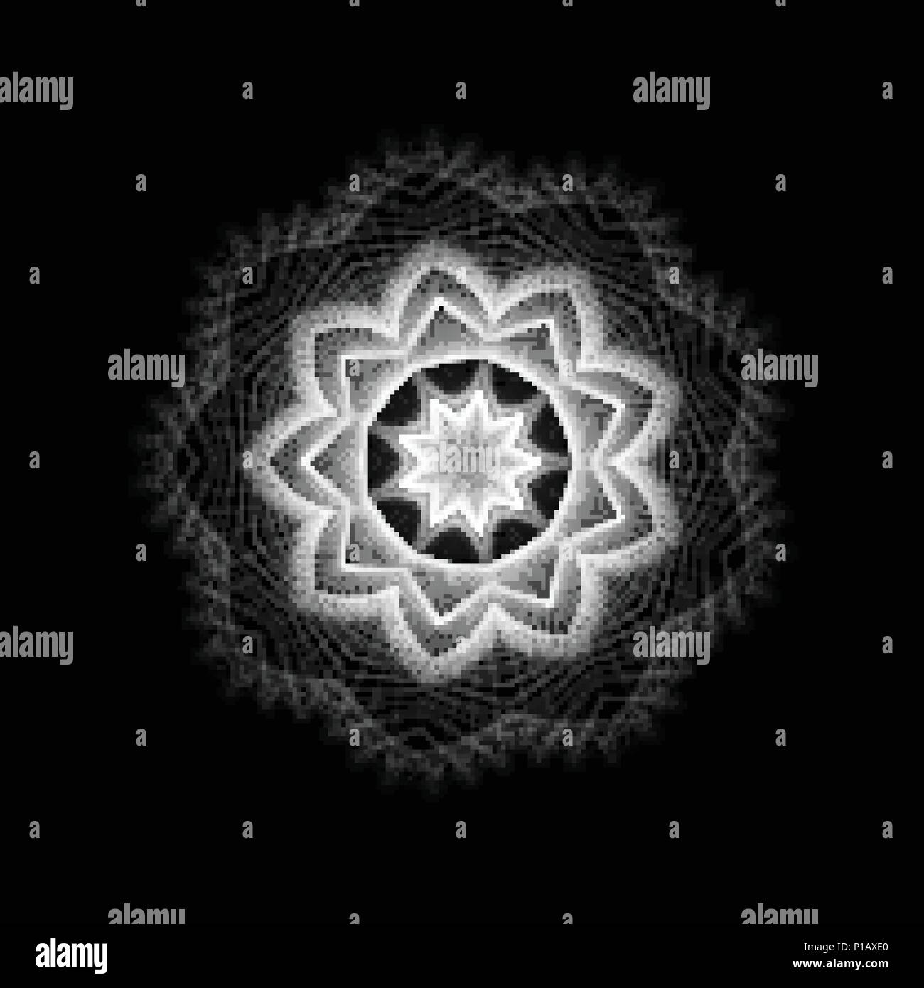 Mandala, vecteur oriental ornement. Abstract flower linéaire. Ethnique indien, appelée ronde motif. Vector illustration géométrique circulaire sur fond noir. Illustration de Vecteur