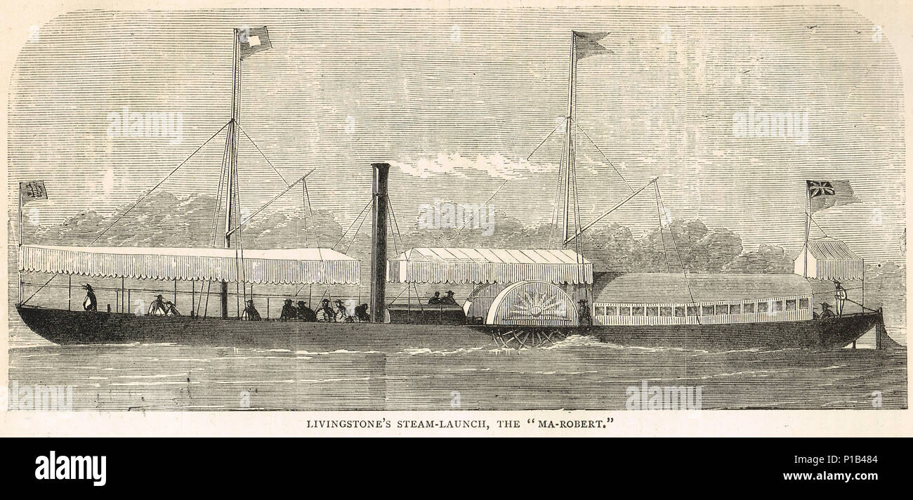 Dr Livingstone, le lancement de vapeur Ma-Robert, nommé en l'honneur de l'épouse, Mary et son fils Robert, Second de l'expédition Zambèze 1858-1864 Banque D'Images