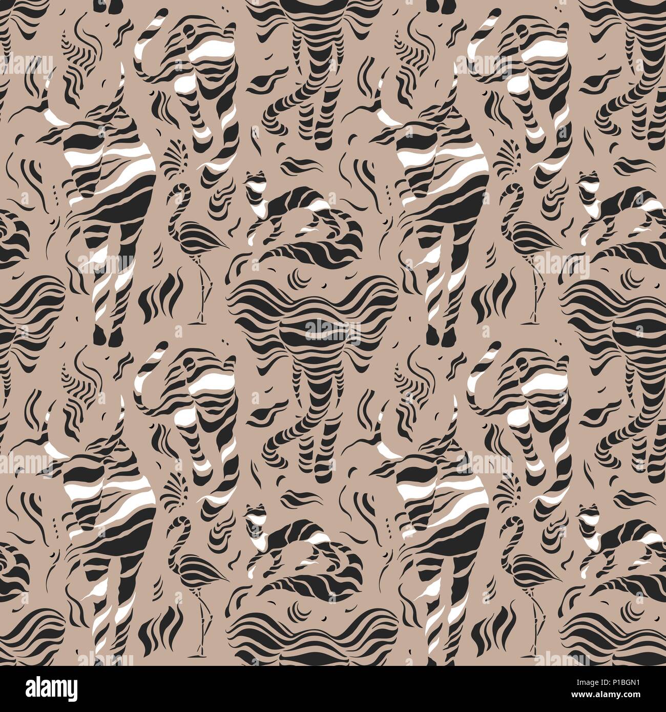 Animaux sauvages stylisés. Hand drawn seamless pattern Illustration de Vecteur