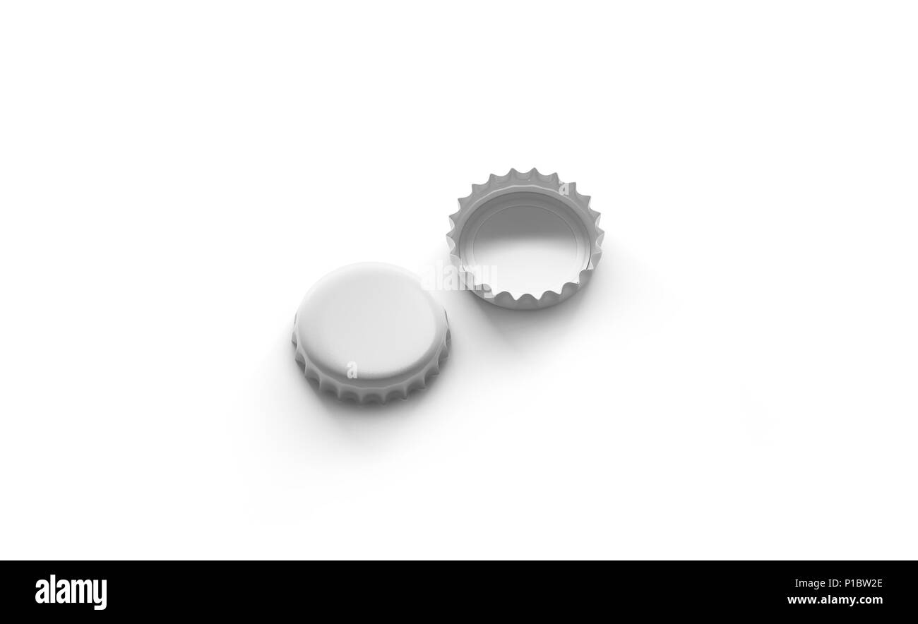 Le couvercle de la bière blanche des maquettes, l'avant et arrière, rendu 3d. La soda métal vide modèle de conception de la maquette. Cache-bouteille claire isolés. Banque D'Images