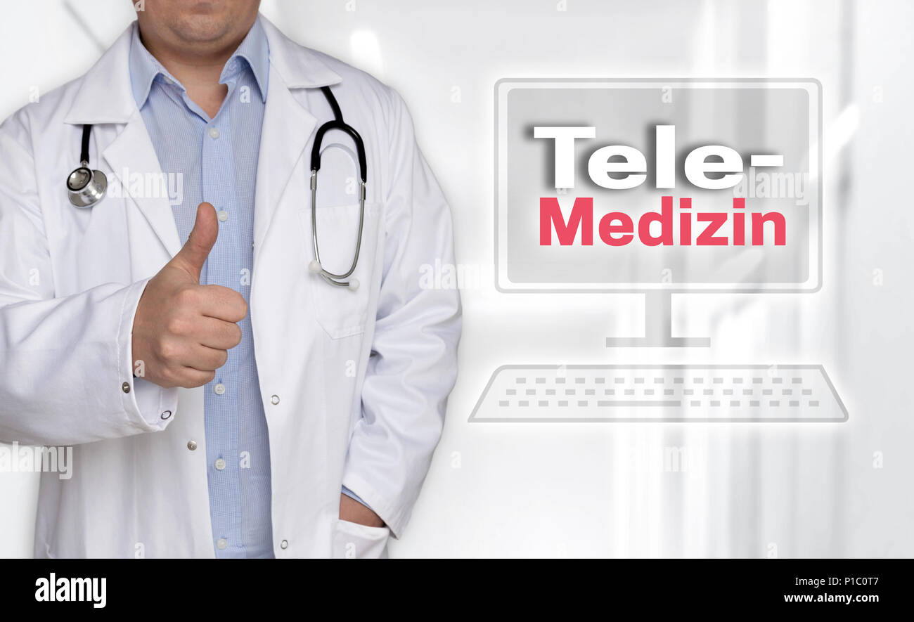 Telemedizin en allemand (télémédecine) concept et médecin avec Thumbs up. Banque D'Images