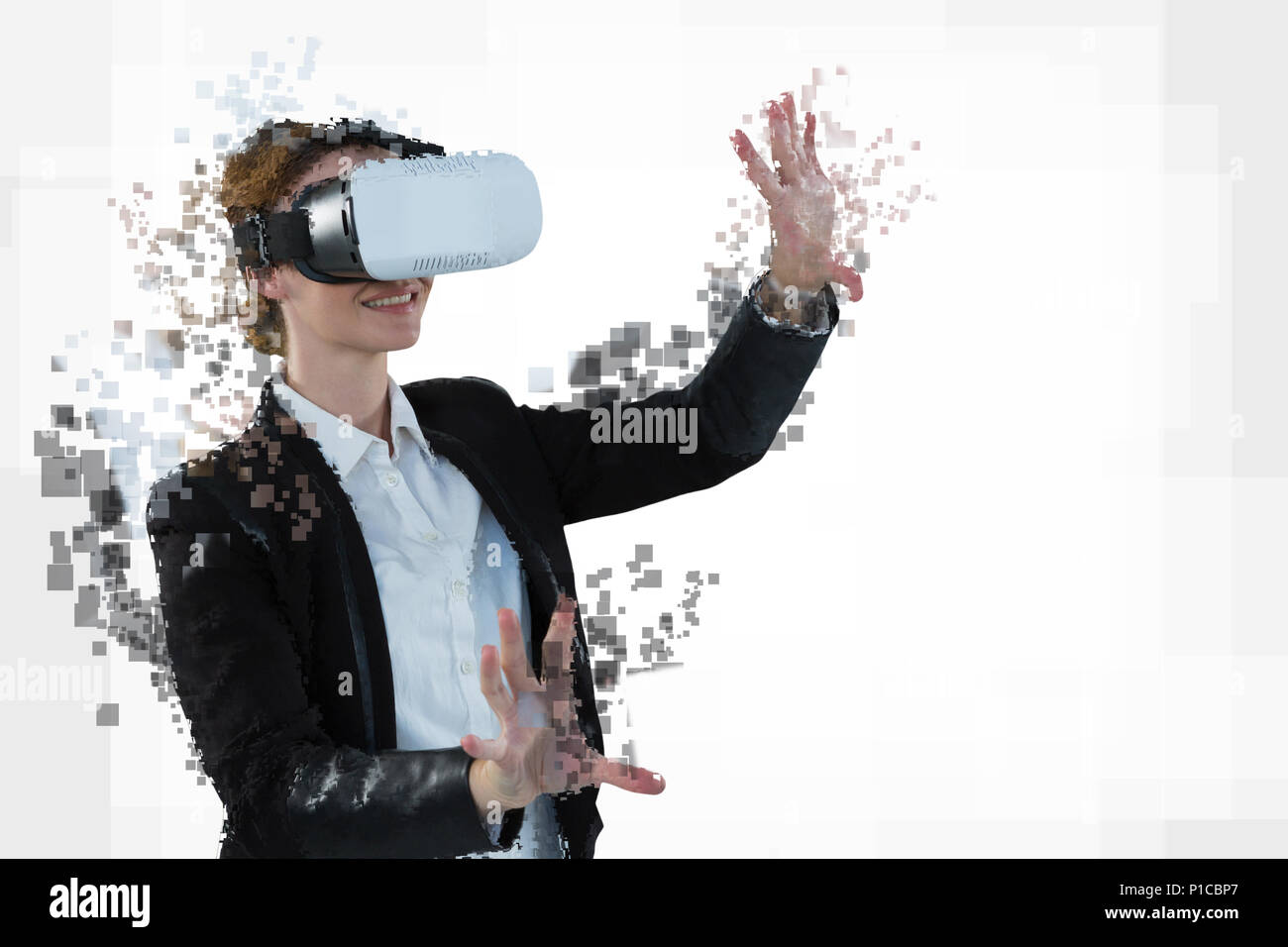 Digital composite de femme avec un simulateur de réalité virtuelle Banque D'Images