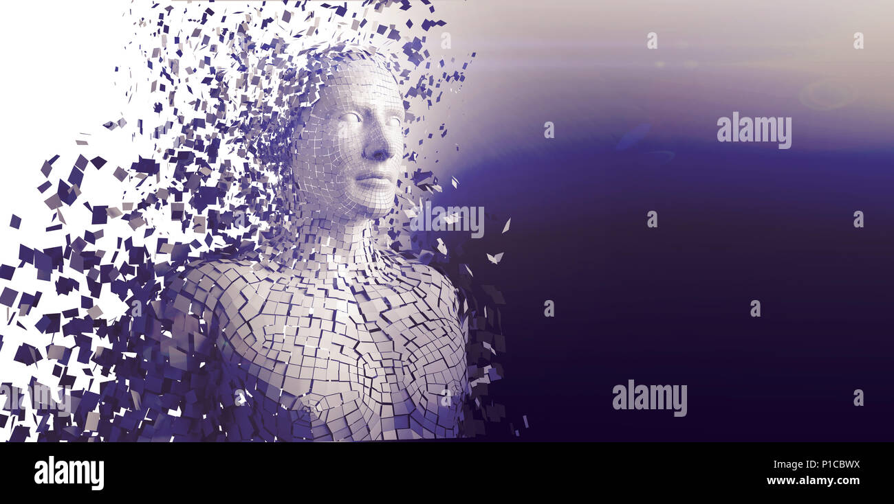 Image composite de pixelated grey 3d man Banque D'Images