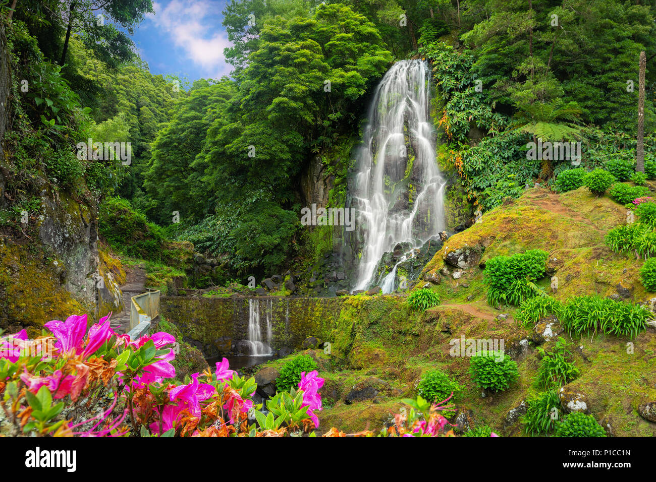 Veu da Noiva cascade, l'île de São Miguel, Açores, Portugal Banque D'Images