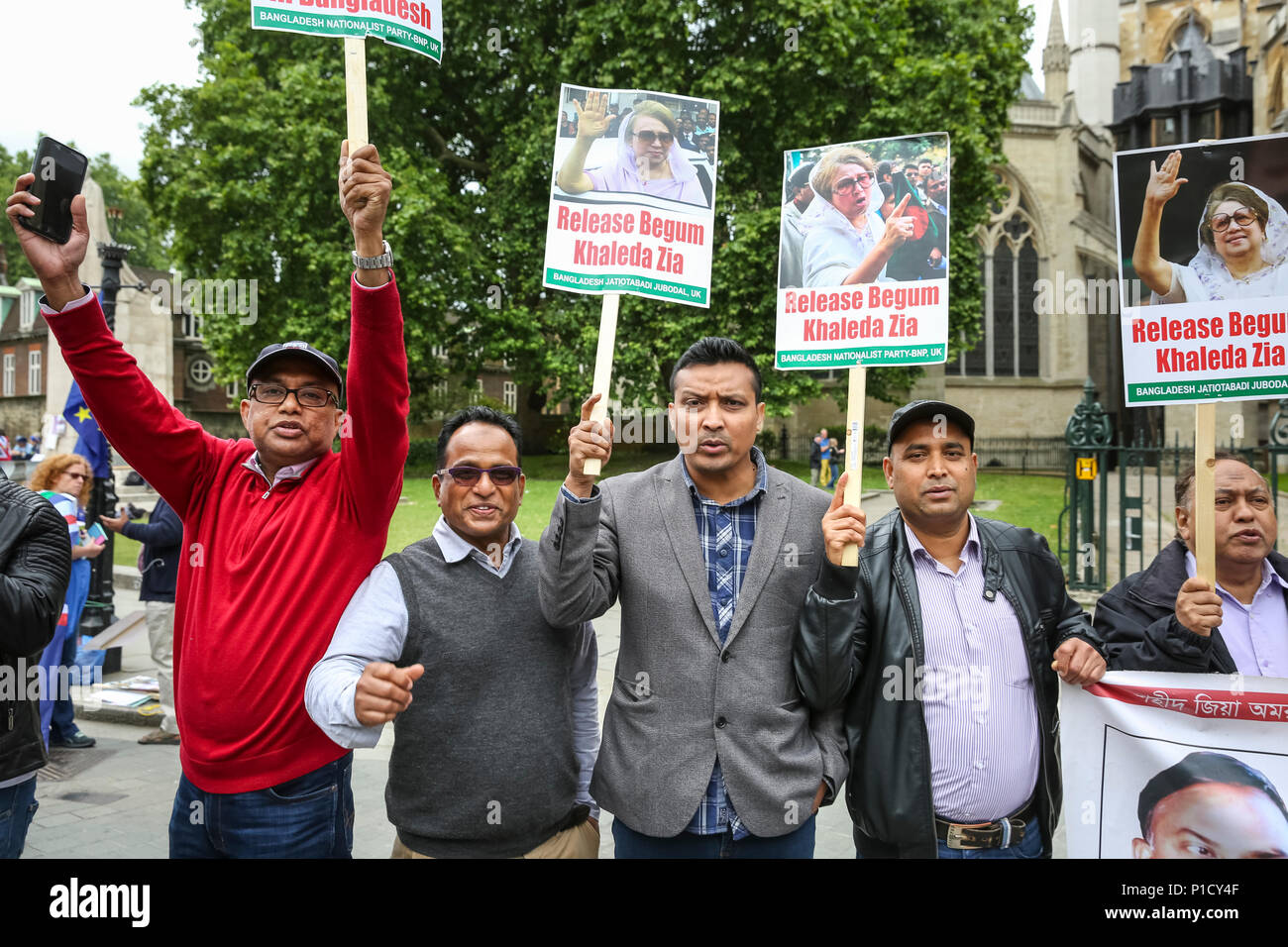 Westminster, London, UK, 12 juin 2018. Les membres et les affiliés de l'Parti nationaliste du Bangladesh (BNP) pour protester contre la libération de trois fois l'ancien Premier Ministre Khaleda Zia. Credit : Imageplotter News et Sports/Alamy Live News Banque D'Images