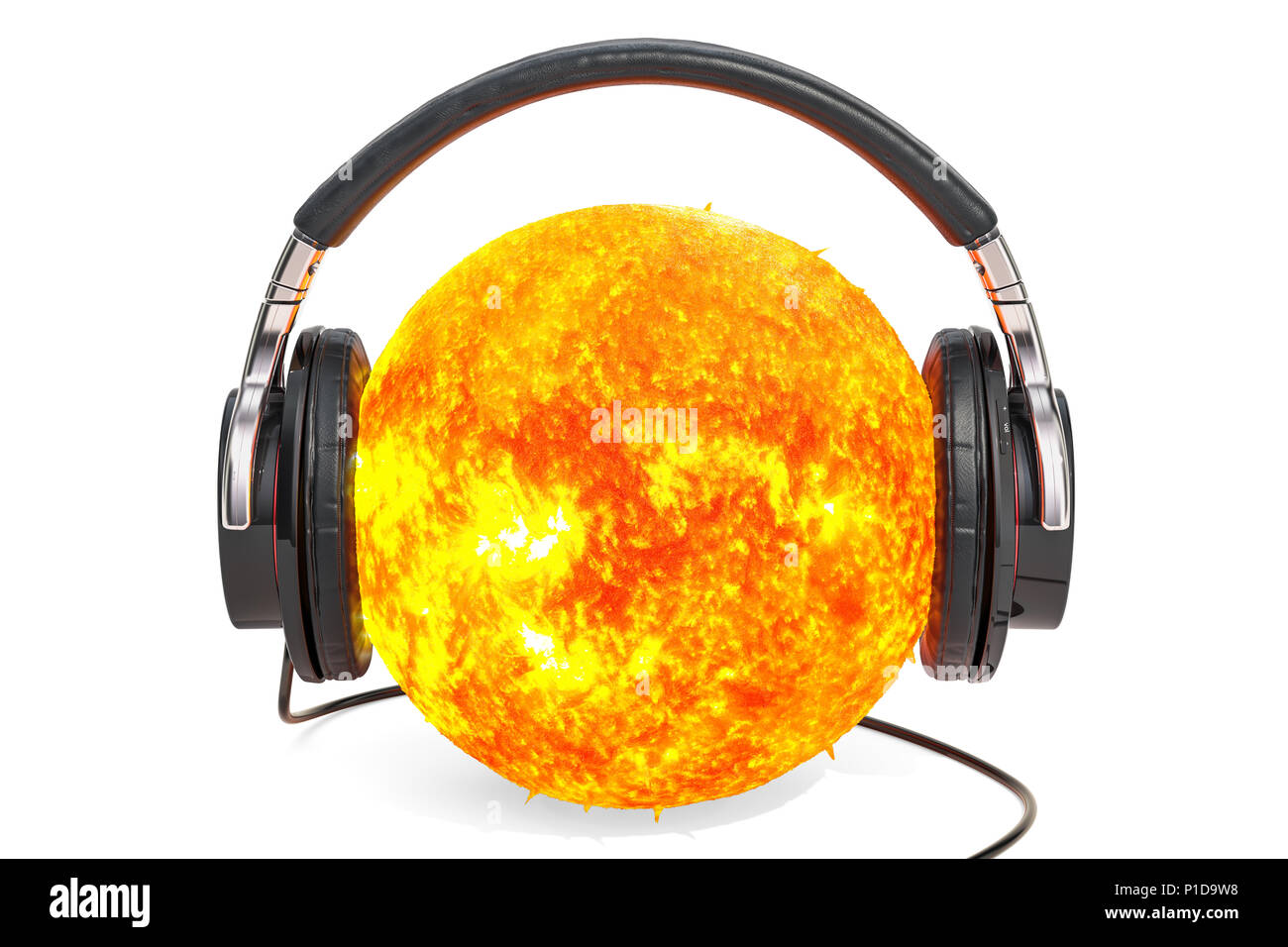 Soleil avec un casque, rendu 3D isolé sur fond blanc Banque D'Images