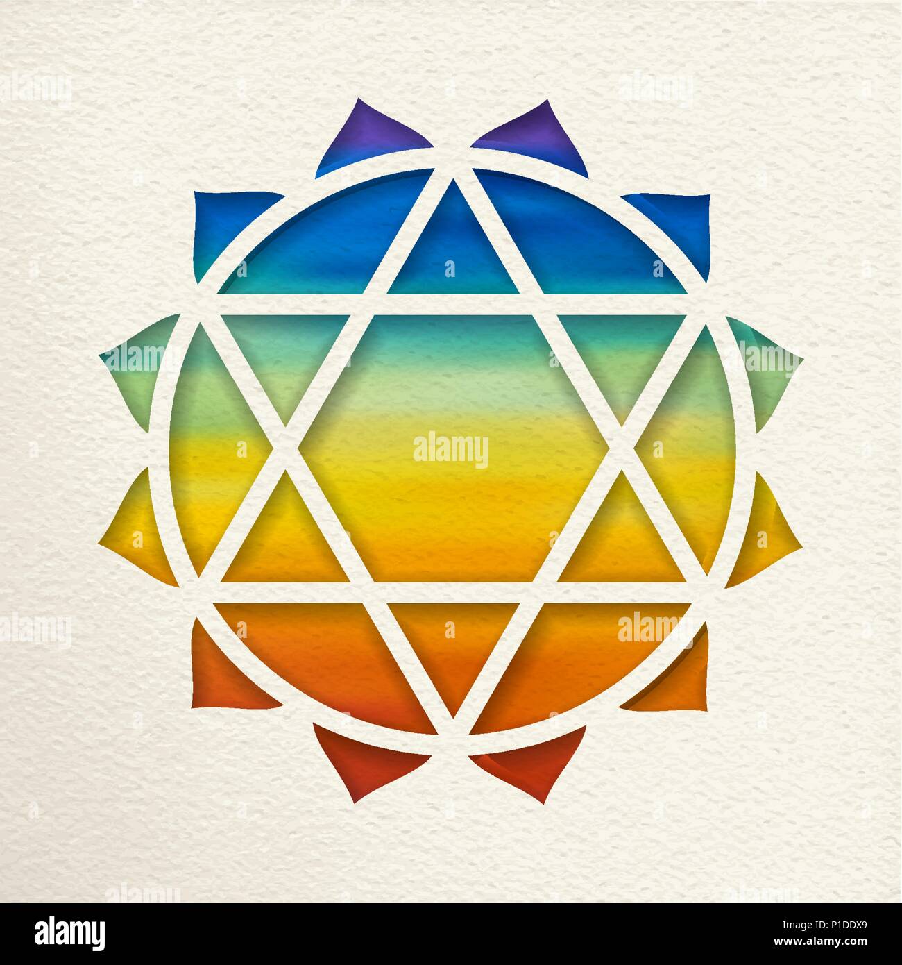 L'anahata, 4e chakra du coeur illustration dans un papier coupé style. Contexte aquarelle de couleur, forme de yoga. Vecteur EPS10. Illustration de Vecteur