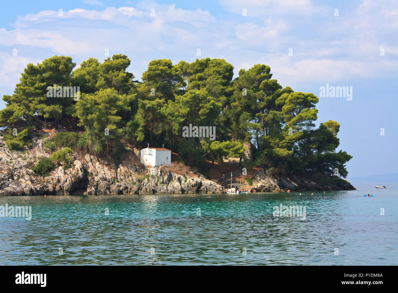 Paysage de la mer ionienne à Parga avec îlots Panagia Banque D'Images
