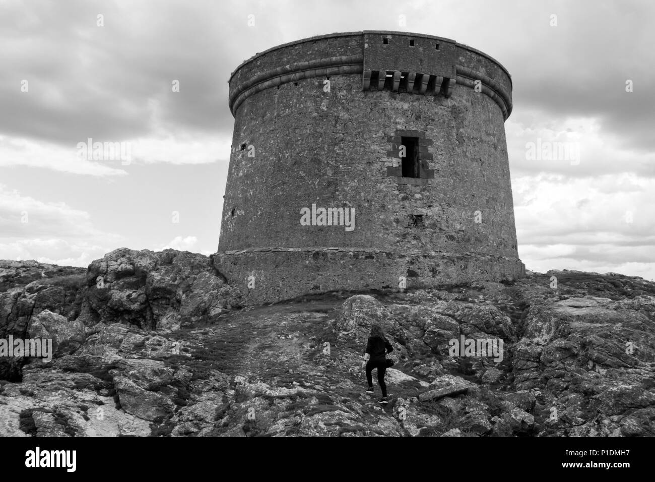 La tour martello sur Ireland's Eye au large de la côte de Dublin Howth, Co. Banque D'Images