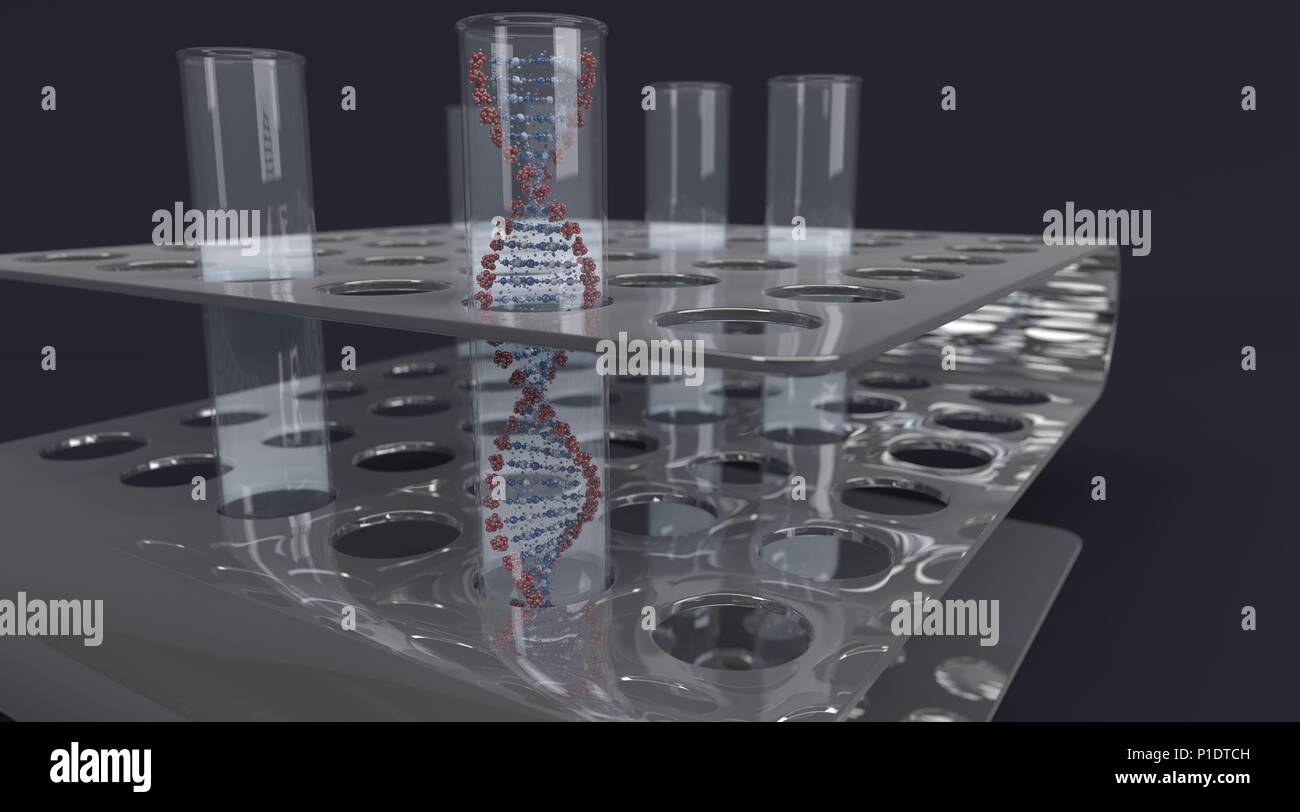 Le Rendu 3D de l'ADN dans le tube à essai Banque D'Images