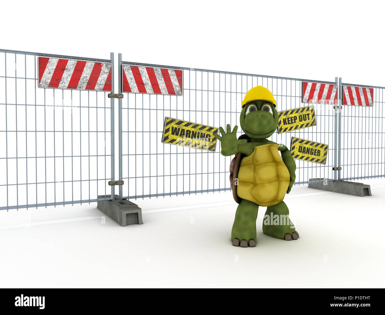 3D render of a tortoise with construction barrière Banque D'Images