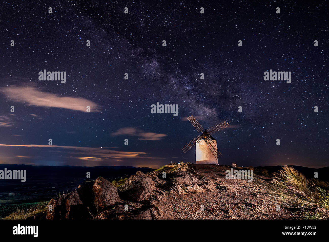 Moulin, quichotte voie lactée Banque D'Images