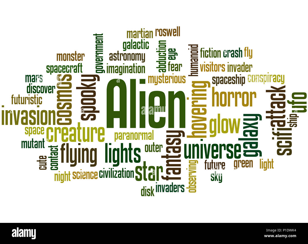 Alien, mot concept cloud sur fond blanc. Banque D'Images