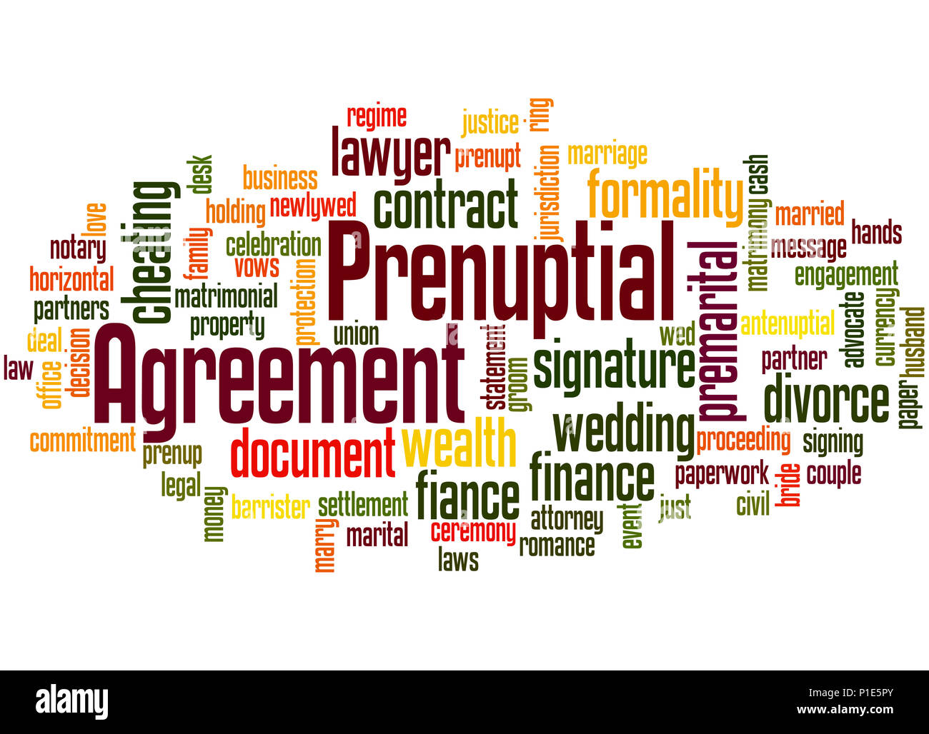 L'Accord Prenuptial, mot concept cloud sur fond blanc. Banque D'Images