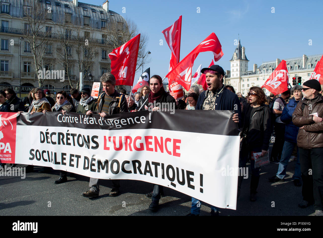 Paris, France 2016. Manifestation contre l'état d'urgence Banque D'Images