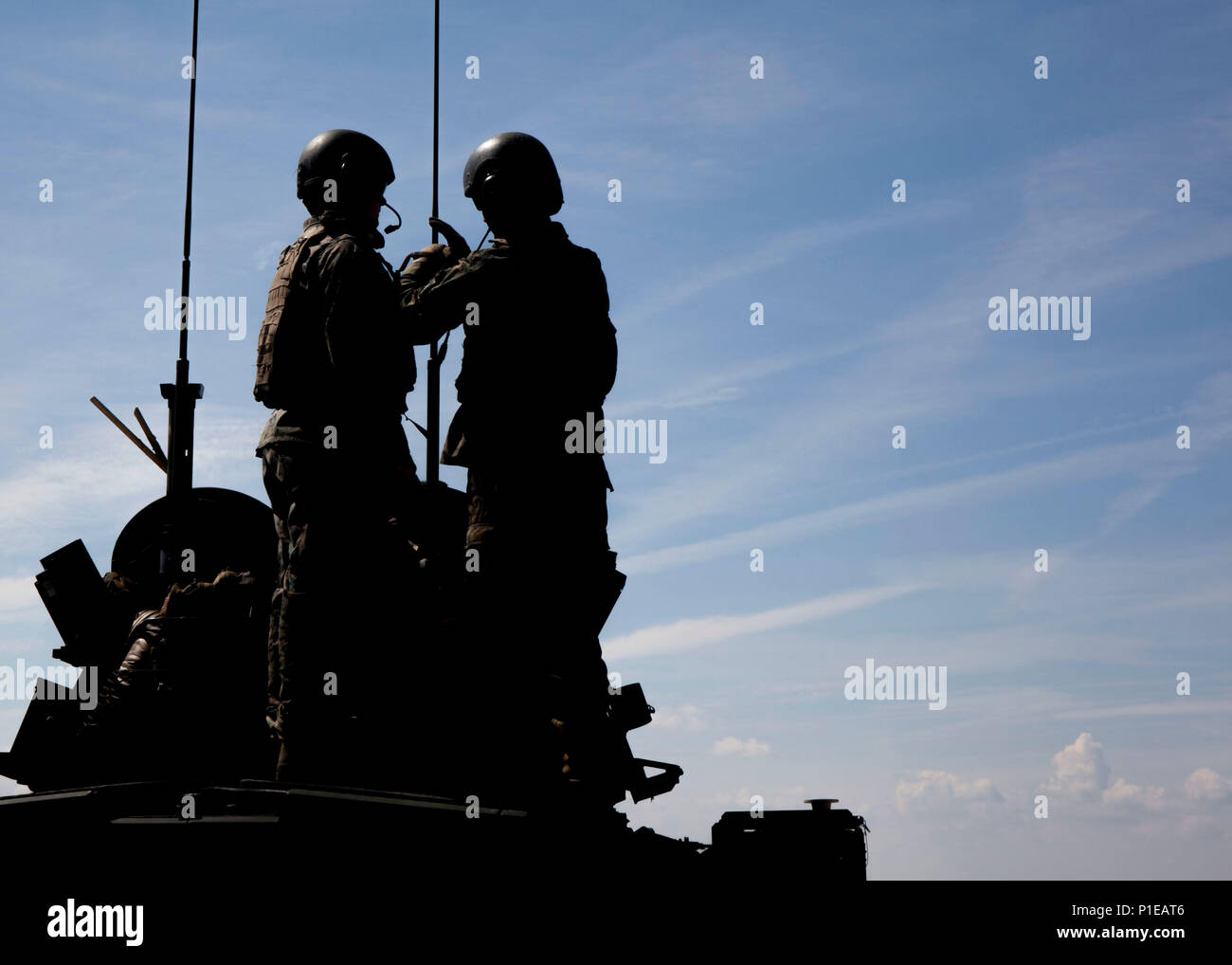 Les Marines américains avec divers bataillons de reconnaissance blindé léger (LAR Ne), effectuer le tout premier défi Bushmaster gamme SR-7 à bord à Camp Lejeune, en Caroline du Nord, le 3 octobre 2016. Le concours était composé de quatre véhicules blindés légers VBL-25, ou des cibles de tir, avec un M242 Bushmaster, qui est un 25 mm entraînés par chaîne autocanon largement utilisé par l'armée américaine et la mitrailleuse coaxiale M240. (U.S. Marine Corps photo par Lance Cpl. Careaf L. Henson MARDIV 2d) de la Caméra de combat Banque D'Images