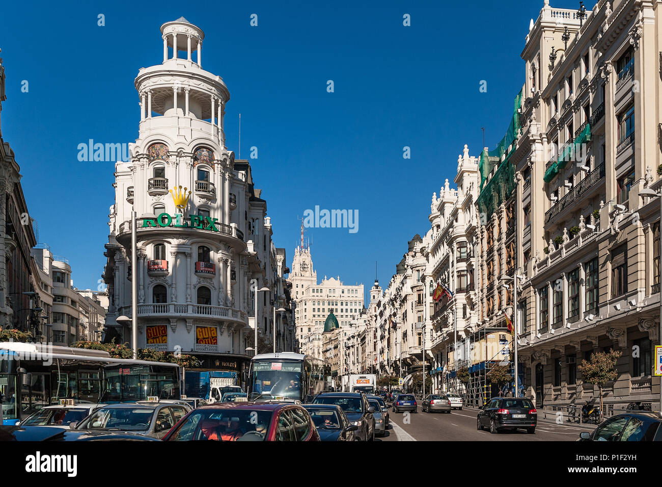 Occupé à Gran Via, Madrid, Espagne. Banque D'Images