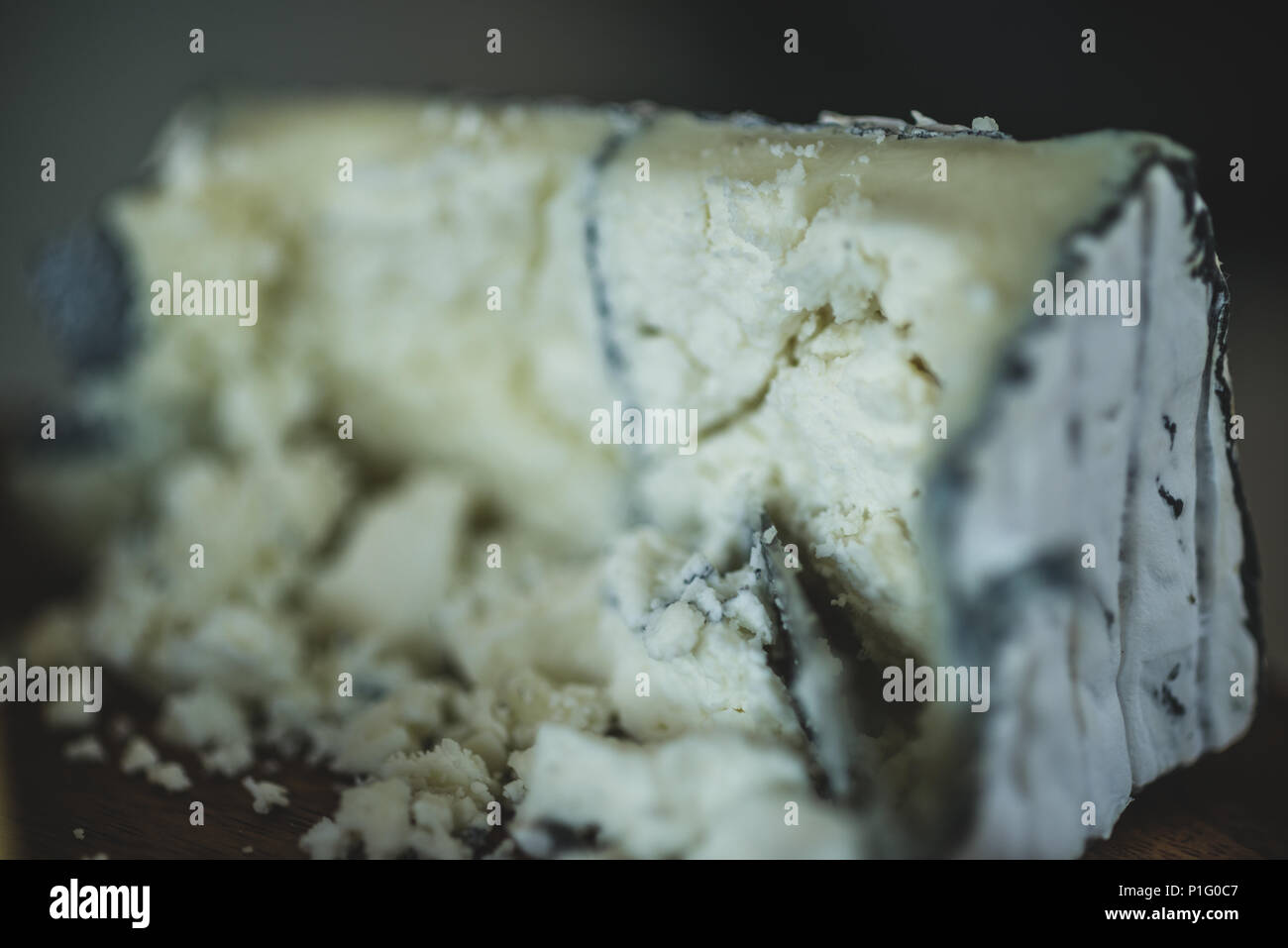 Gros plan du fromage de chèvre à pâte molle à croûte de cendres Banque D'Images