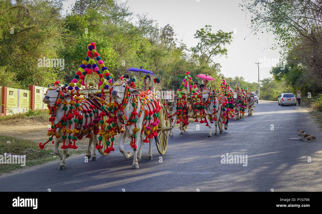 Mandalay, Myanmar - Feb 10, 2017. Birmans à Shinbyu (pabbajja) Cérémonie du Bouddhisme Theravada à Mandalay, Myanmar. Banque D'Images