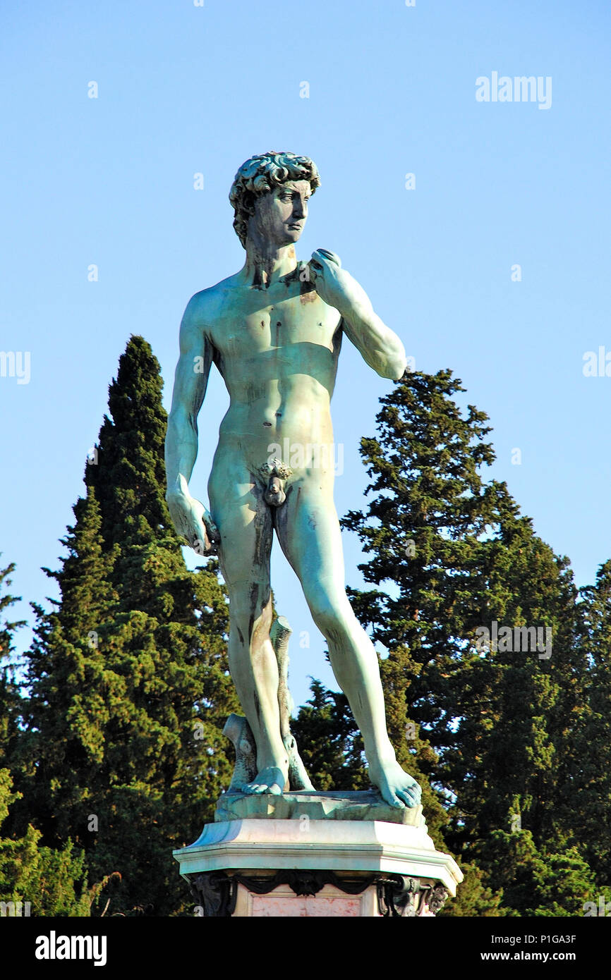 Réplique du David de Michel-Ange, la place Michelangelo, Florence, Italie, Europe Banque D'Images