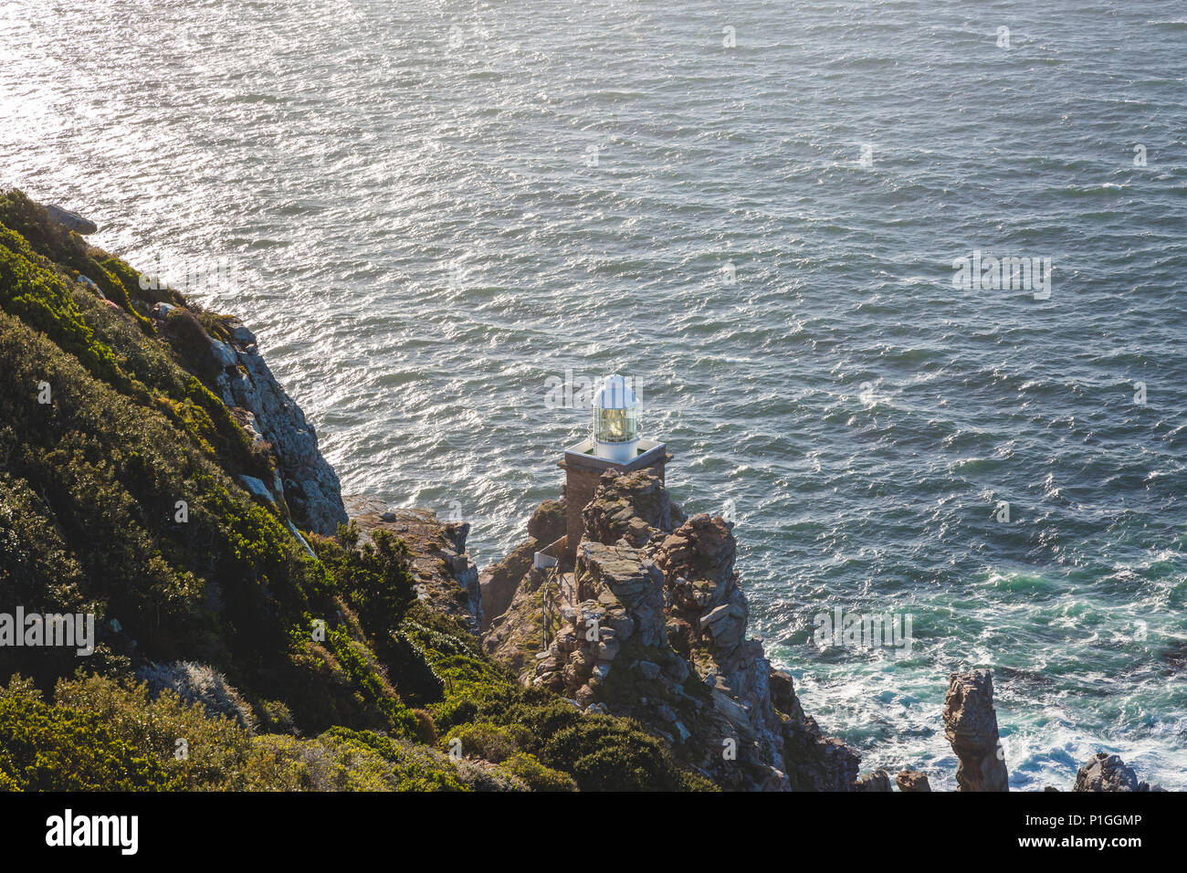 Petit phare à l'extrémité de la pointe du Cap Banque D'Images