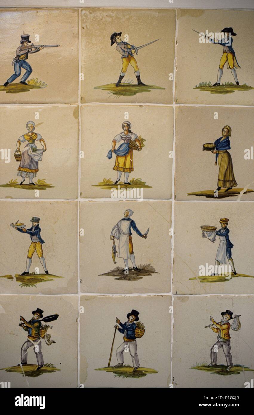 Manises, Museo Municipal de Cerámica, azulejos de oficios (1790-1850), L'Horta. Banque D'Images