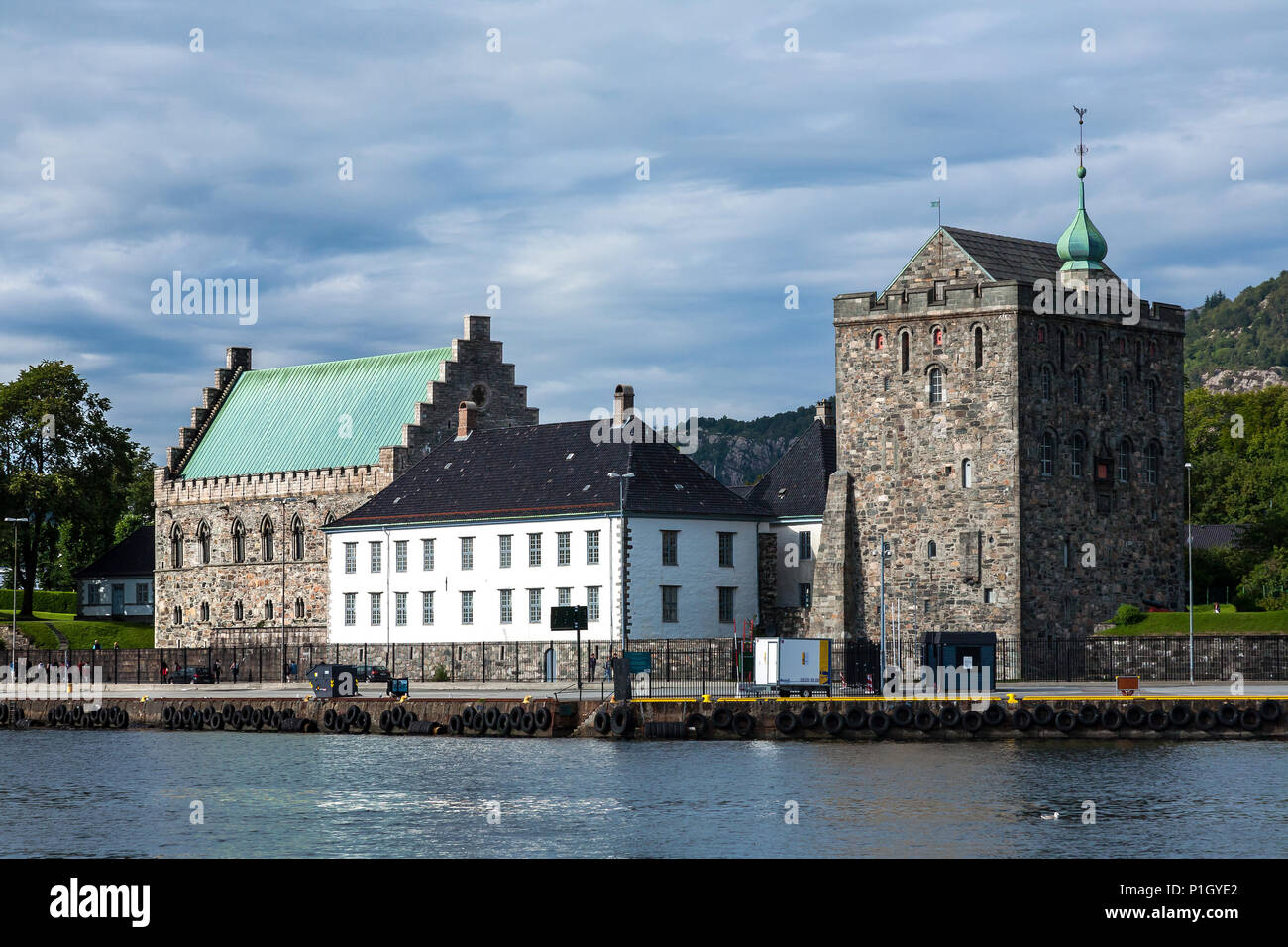 La tour Rosenkrantz, Bergenhus et Haakons Hall à Bergen, Norvège Banque D'Images