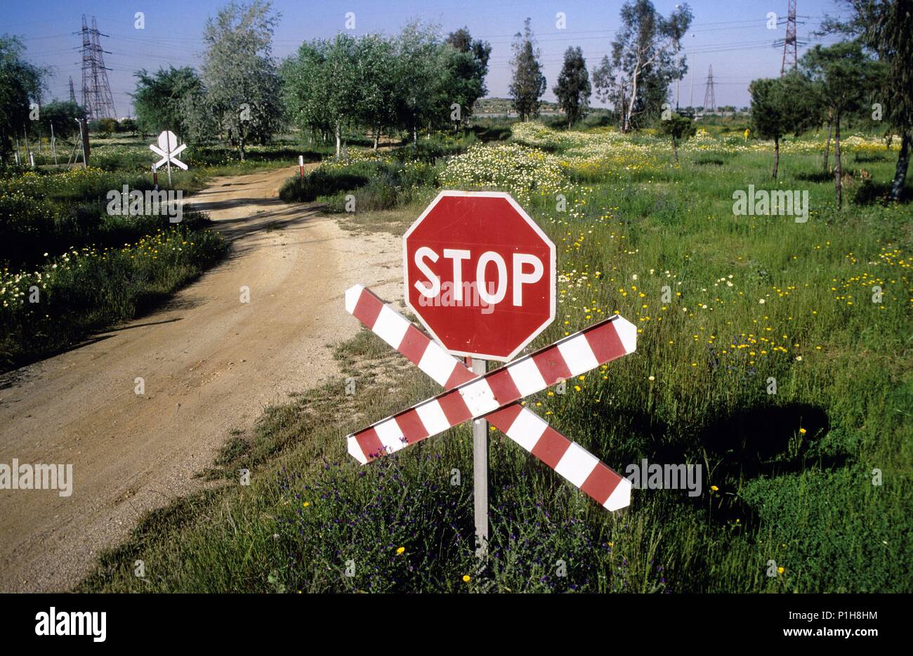 Nera le paysage de la ville de Huelva ; routes et d'arrêter le train (53). Banque D'Images