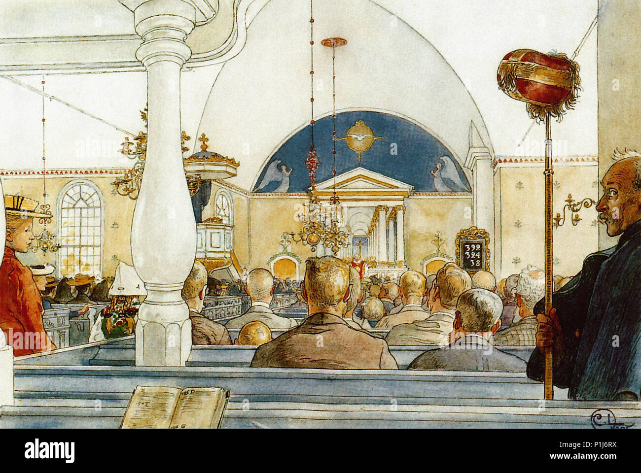 Carl Larsson - in De Kerk Banque D'Images
