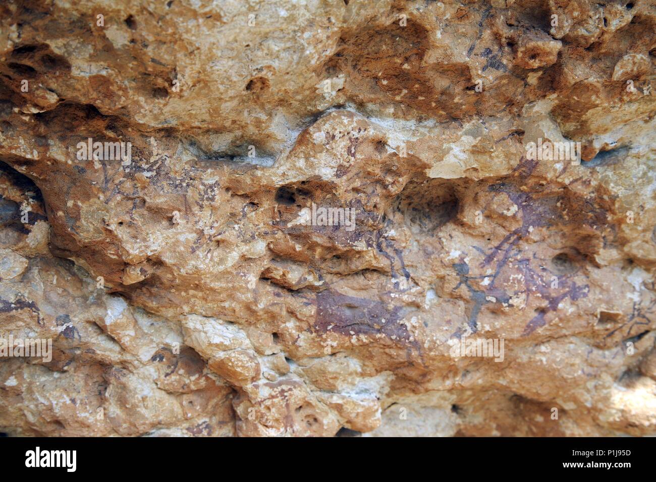 Espagne - Catalogne - Montsià (district) - Tarragone. Ulldecona, pinturas rupestres de la Serra de l'Ermita (cueva I). Banque D'Images