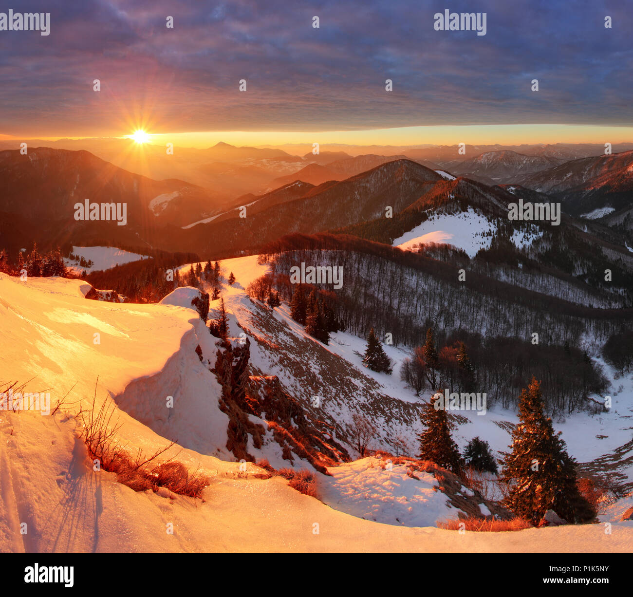 Nature montagne avec soleil à l'hiver en Slovaquie Banque D'Images