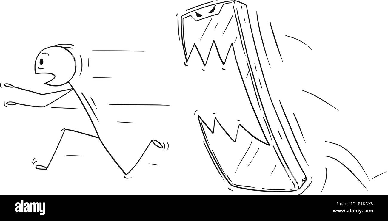 Caricature de l'homme ou homme chassé par son téléphone mobile Illustration de Vecteur