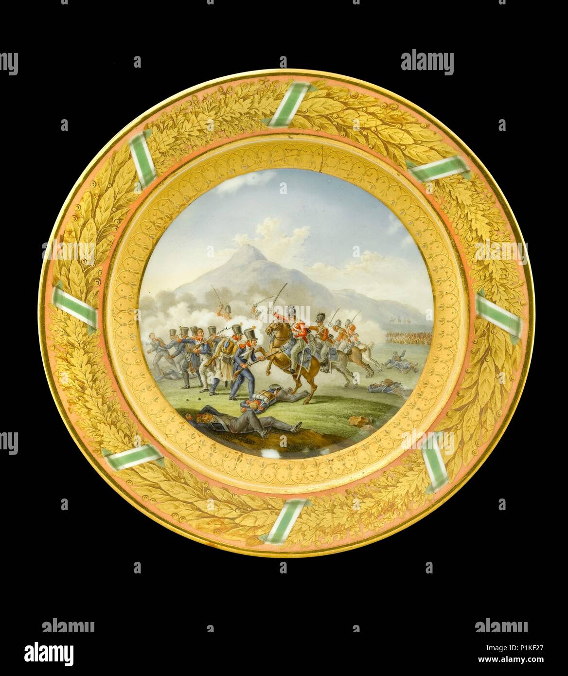 Plaque de Dessert illustrant la bataille de Talavera, Espagne, 1809 (1818). Artiste : Inconnu. Banque D'Images