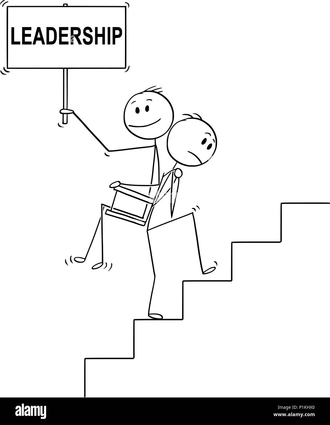 Caricature de l'homme ou homme transportant un autre homme ou à visser à l'étage signe de leadership Illustration de Vecteur