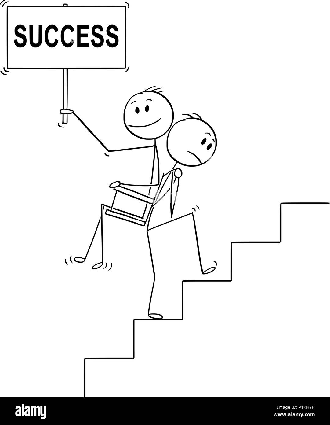 Caricature de l'homme ou homme transportant un autre homme ou patron avec succès signer à l'étage Illustration de Vecteur
