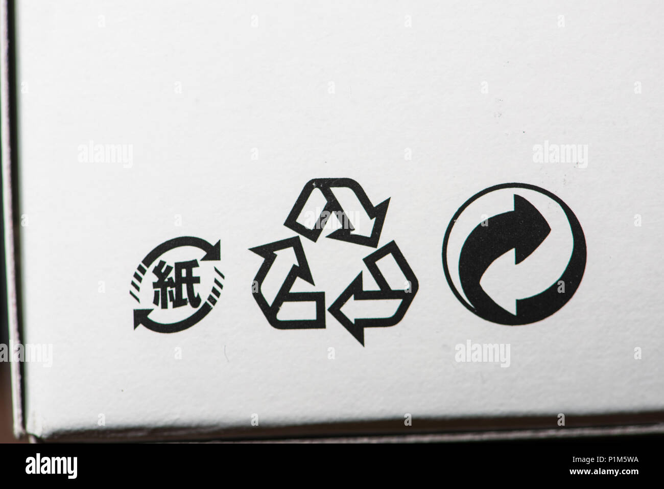 Symbole de recyclage sur les emballages. Banque D'Images