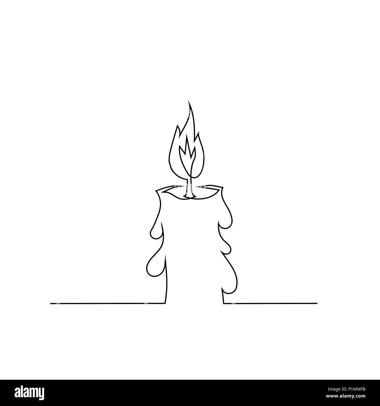 Brûler des bougies Retro isolé sur fond blanc. Une ligne continue Dessin à la main Banque D'Images