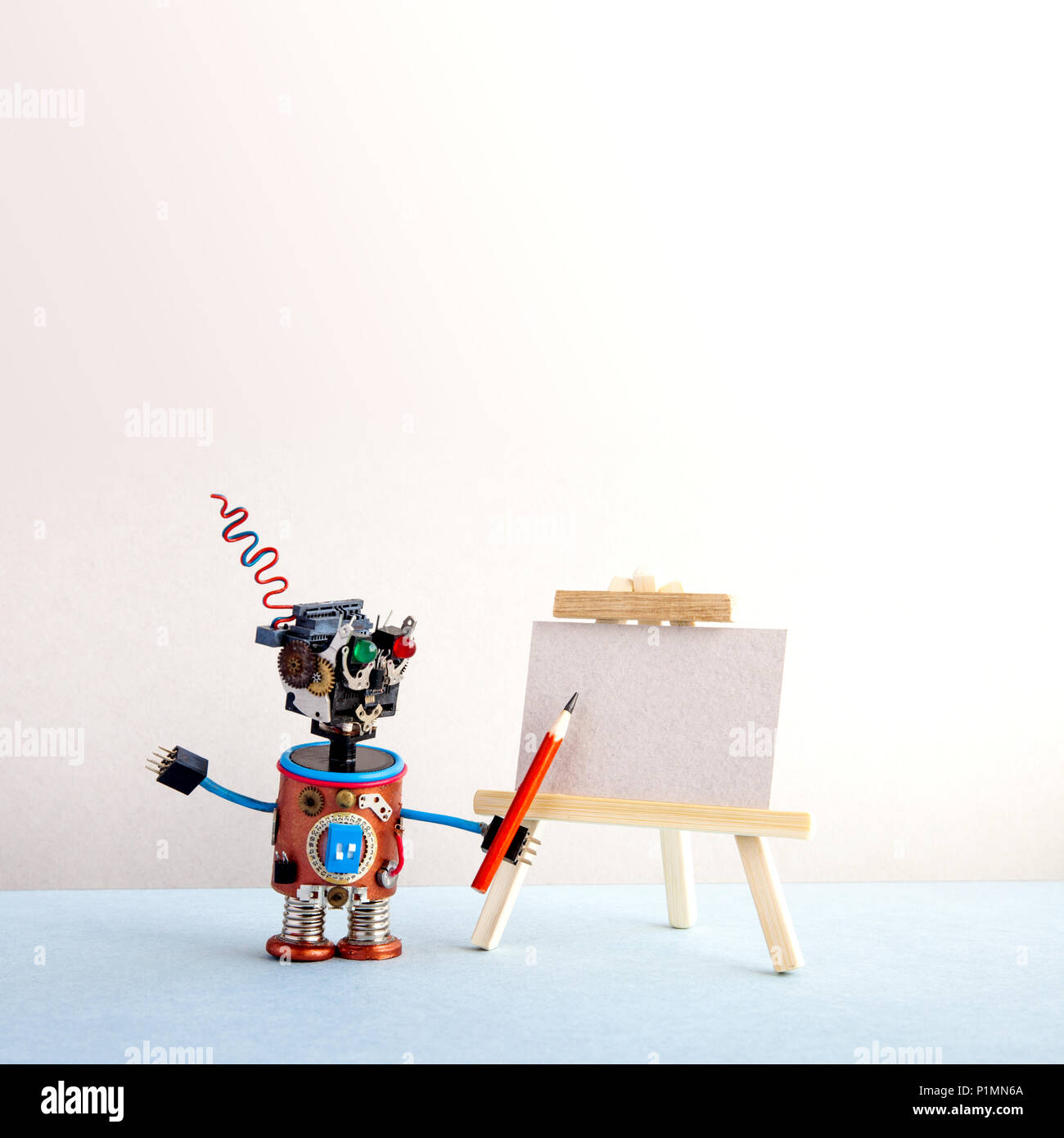 Robot Aimablement Artiste Commence à Créer Un Dessin Avec Un