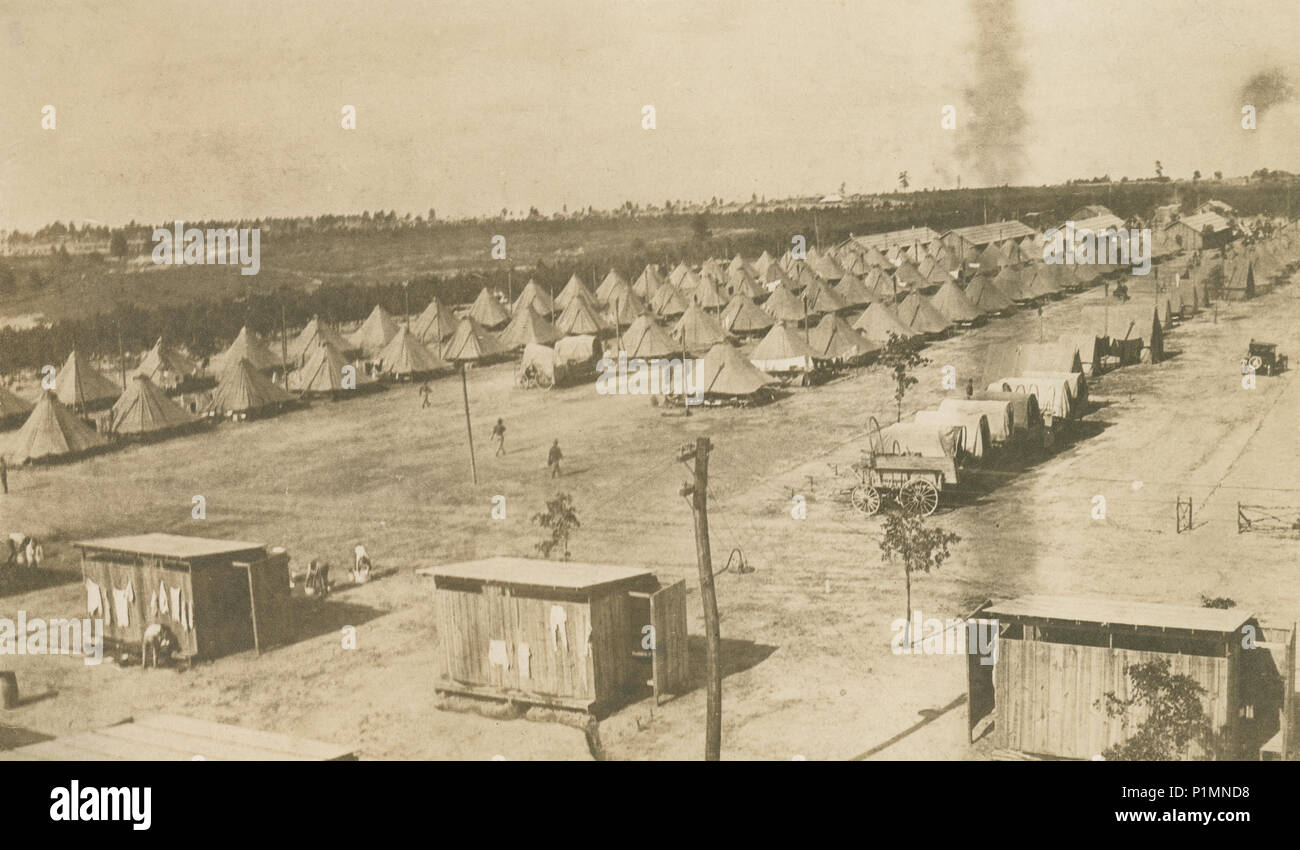 1917 photographie, ancien Camp Hancock en Géorgie. Camp Hancock près de Augusta, Géorgie était un cantonnement militaire qui a été ouvert au cours de la Première Guerre mondiale. Il inclus un aérodrome et il servit de base pour une unité de réserve. Banque D'Images