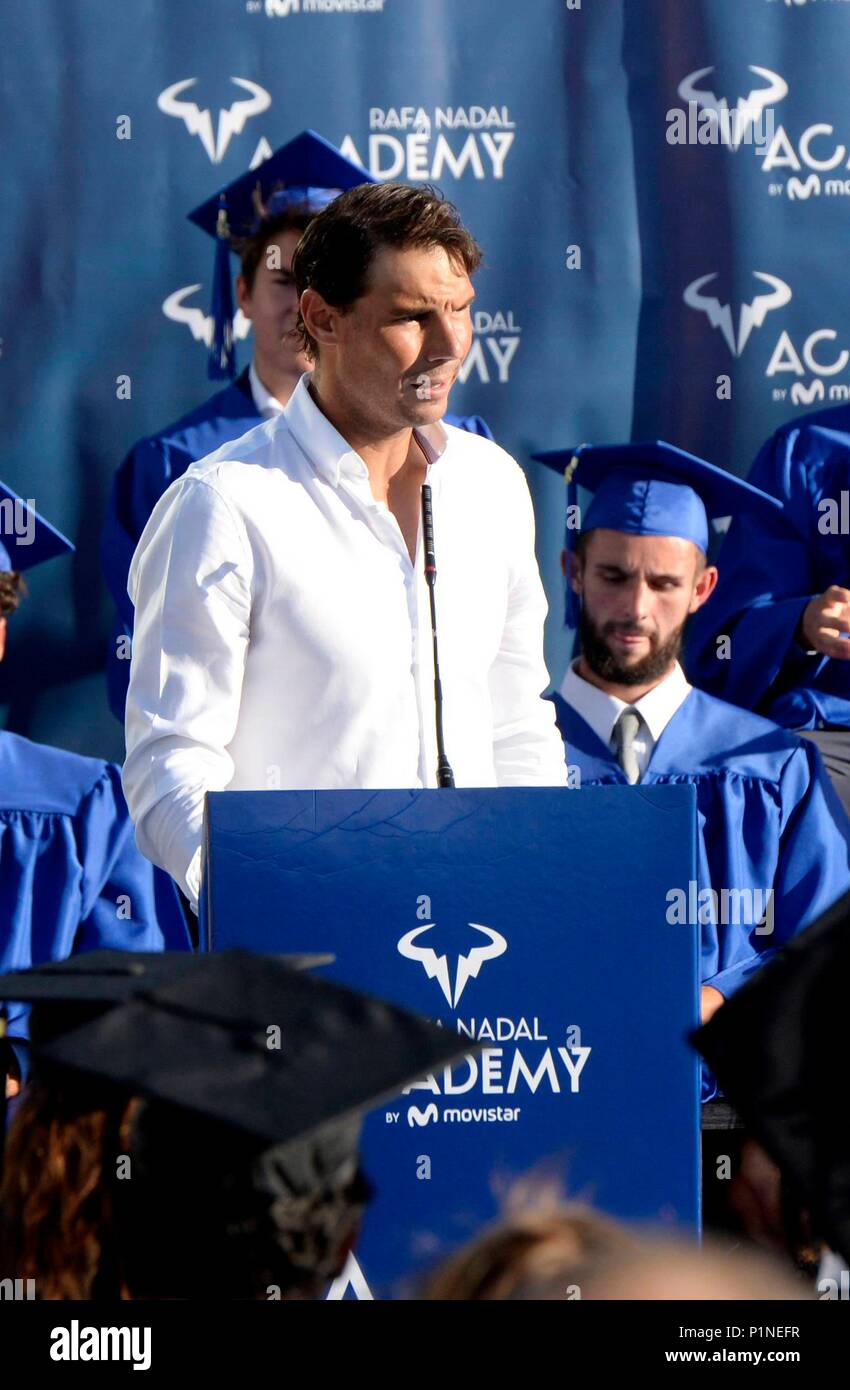 Graduación en la cérémonie de remise des diplômes universitaires Rafa Nadal Rafa Nadal Academy à Manacor 12/06/2018 Rafa Nadal Banque D'Images