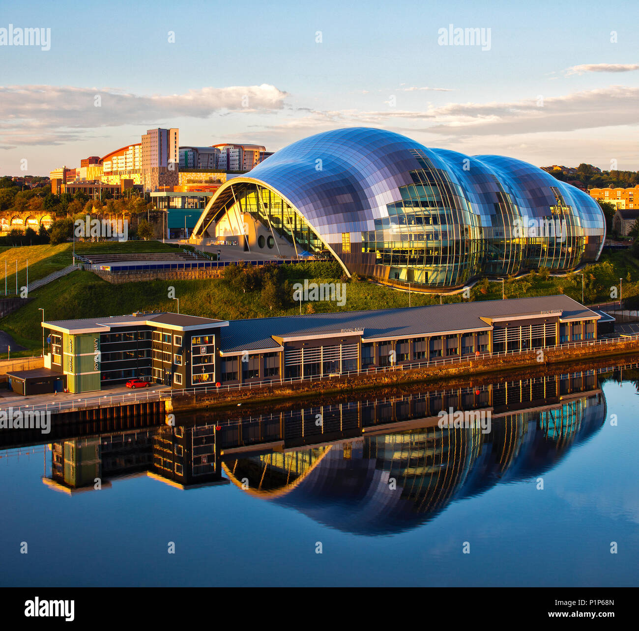 Une vue de Sage Gateshead à l'aube, Gateshead, Tyne et Wear, Angleterre du Nord-Est, Royaume-Uni Banque D'Images