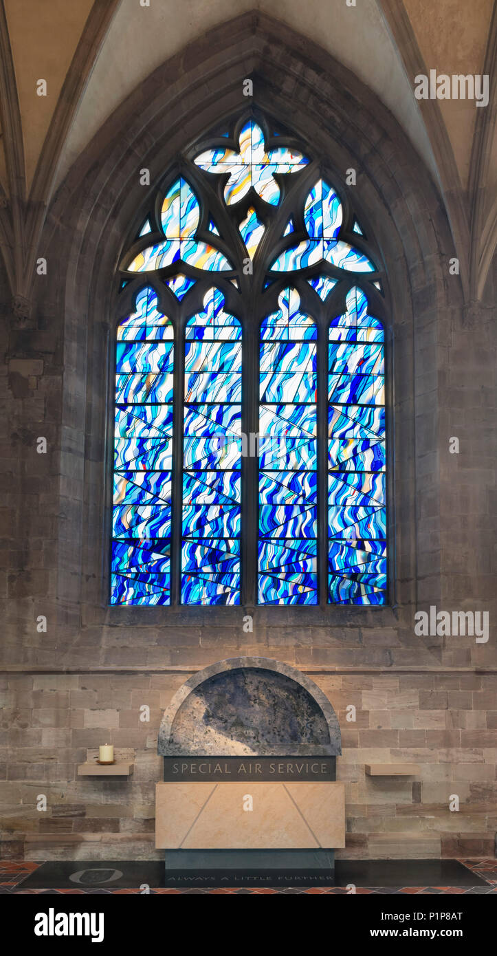 Le SAS (Special Air Service), vitrail, Cathédrale de Hereford, Herefordshire, Angleterre, RU Banque D'Images