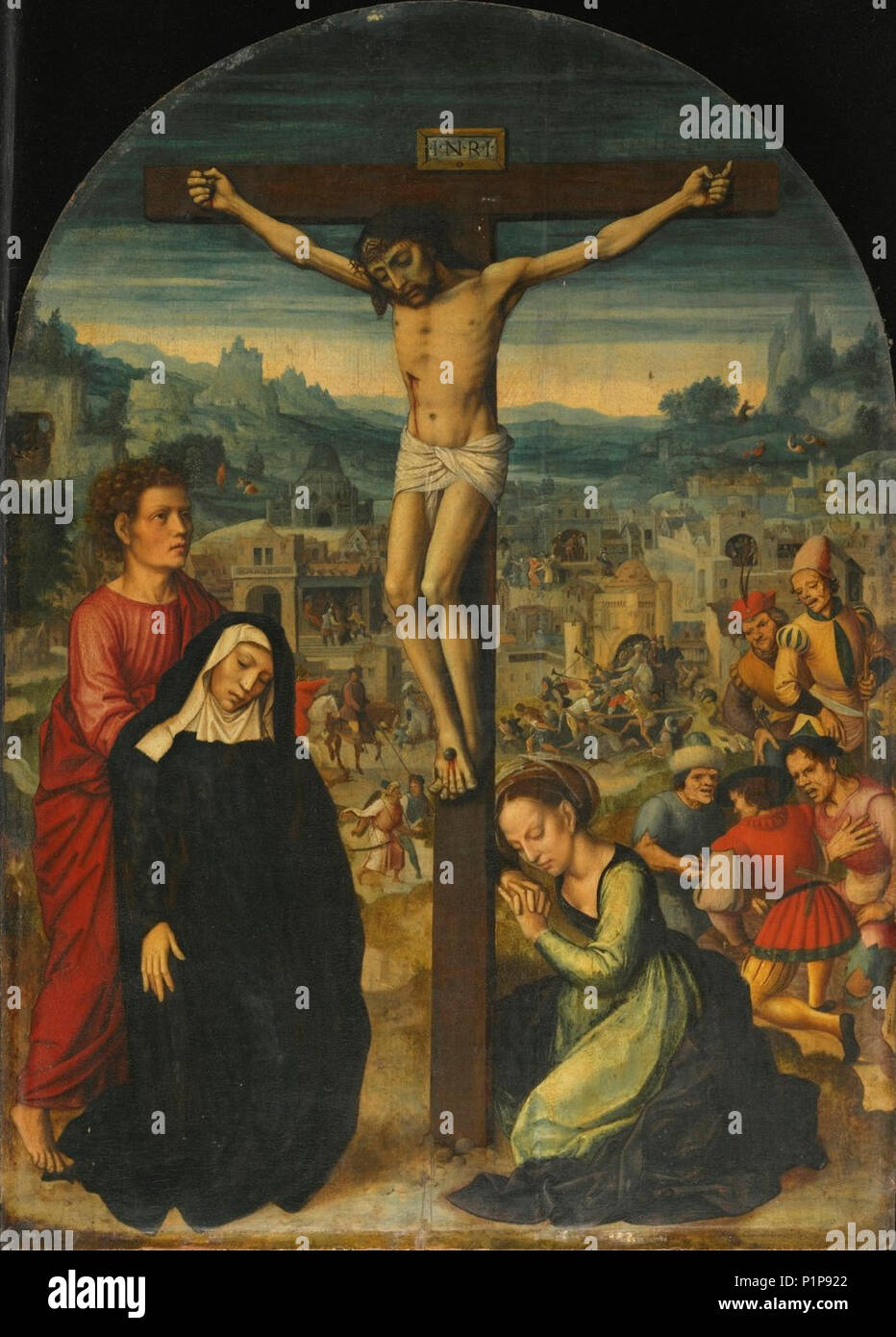 "La Crucifixion, avec des scènes de la passion au-delà" d'Ambrosius Benson Banque D'Images