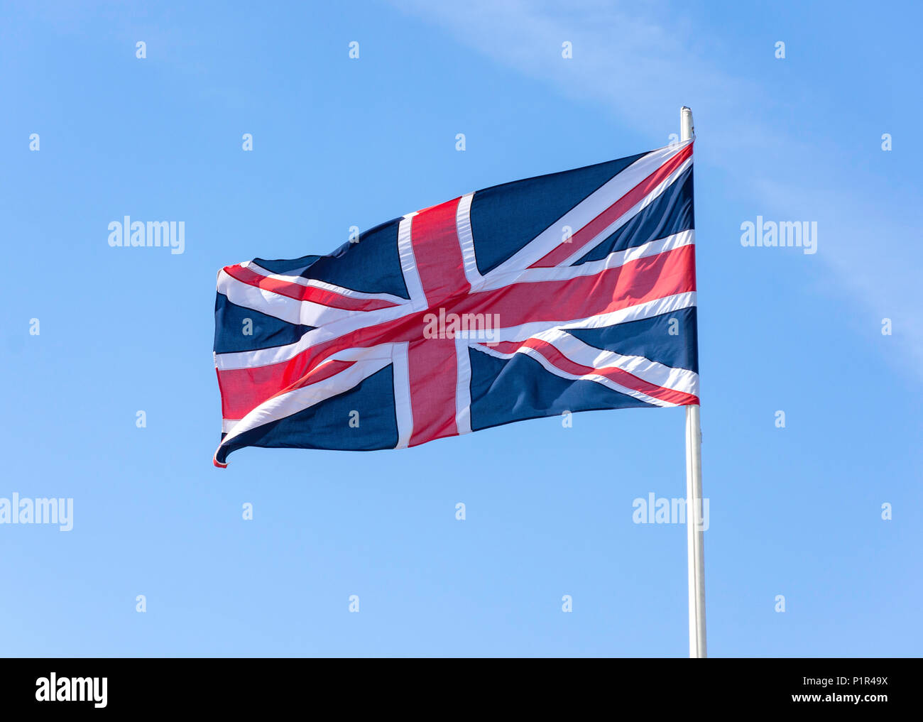 Union Jack flag flying sur mât, Lerwick, Shetland, les îles du Nord, Ecosse, Royaume-Uni Banque D'Images