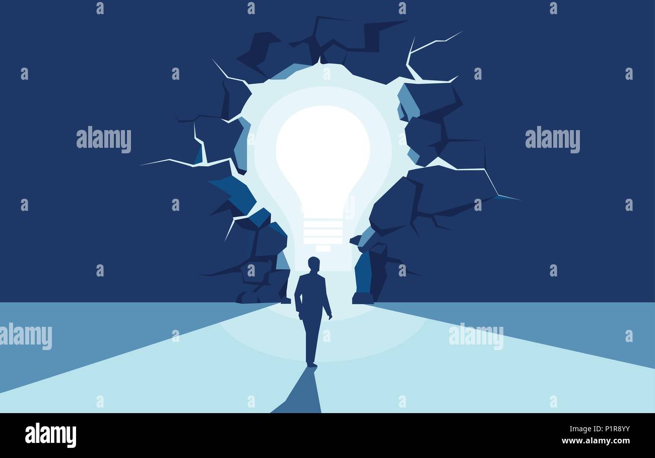 Vector illustration of businessman venant à se fissurer dans les murs ayant une solution. Illustration de Vecteur