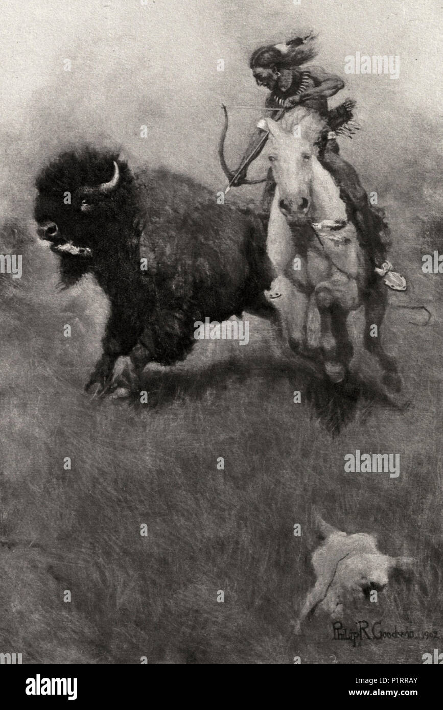 Native American La chasse au bison, Philip Goodwin, vers 1902 Banque D'Images