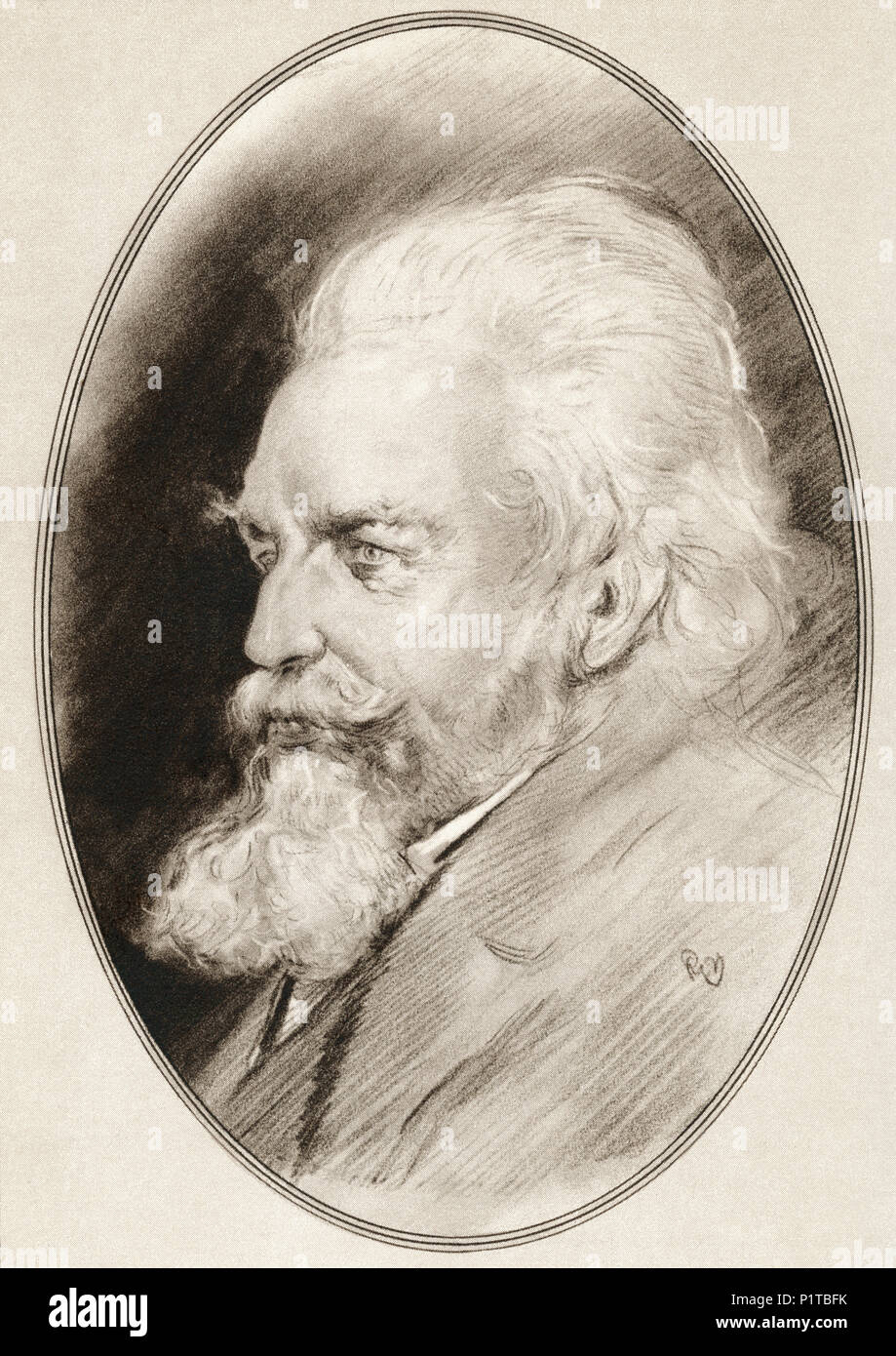 Ernst Heinrich Philipp August Haeckel, 1834 - 1919. Biologiste allemand, naturaliste, philosophe, médecin, professeur, biologiste marin, et l'artiste. Illustration par Gordon Ross, artiste et illustrateur américain (1873-1946), de vivre des biographies de grands scientifiques. Banque D'Images