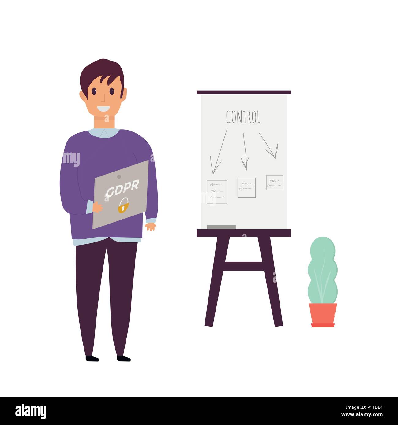 Règlement général sur la protection des données européennes. Pibr concept avec caractère. Règles générales et des idées de protection et de contrôle des données personnelles. Vector illu Illustration de Vecteur